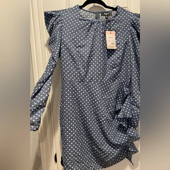 missguided blue dress Satin Scoop Neck Slit Hem Backless Cami Mini Bubble Hem Mini Dress Sweetheart Neckline Spaghetti Strap Summer Spring Fit And Flare Striped Cotton Blend Party Wedding Guest Sundress Blue Casual Sleeveless Woven Fabric Striped A Line Missguided mini dress with frill